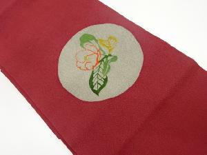 縮緬地型染丸文に椿模様名古屋帯